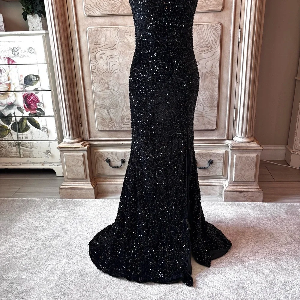 NEW Black Sequin Dress, Black Dress with Feathers Prom NWOT Size XLG - Picture 7 of 13